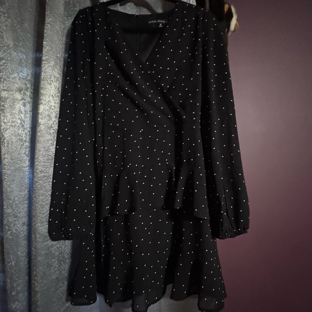 HYFVE Black Polka Dot Long Sleeve Midi Dress